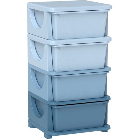 Bibliothèque Enfant avec 4 Tiroirs, Design surélevé et Bords Arrondis Sécurisés, Plastique Bleu (1/5)