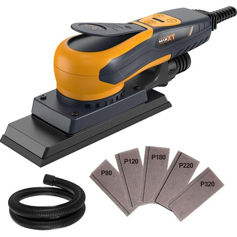 Levigatrice orbitale senza spazzole MAXXT 350W, velocità regolabile 4000-10000/RPM, freno automatico 2s, raccolta automatica polvere, superficie di levigatura 198x70mm, 10 fogli abrasivi (1/5)