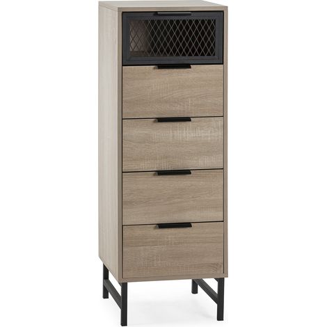 Cómoda alta Hera 4 cajones 1 puerta color madera