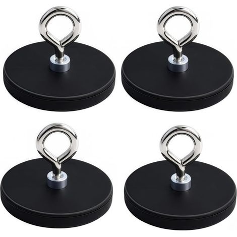 Lot de 4 crochets magnétiques extra puissants en néodyme caoutchoutés avec filetage M4, aimants de 43 mm à visser, crochets magnétiques pour lampes, véhicules, barres lumineuses, aimants en pot (1/5)