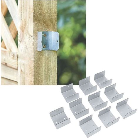 Lot de 10 fixations pour poteaux en bois, en forme de U, en acier galvanisé, antivol et antivibrations, pour poteaux en béton et en bois de 50 mm / 1,97 po (1/4)