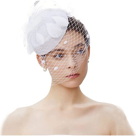 Chapeau bibi des années 50 pour femme, voile, coiffure cocktail, thé, blanc (1/4)