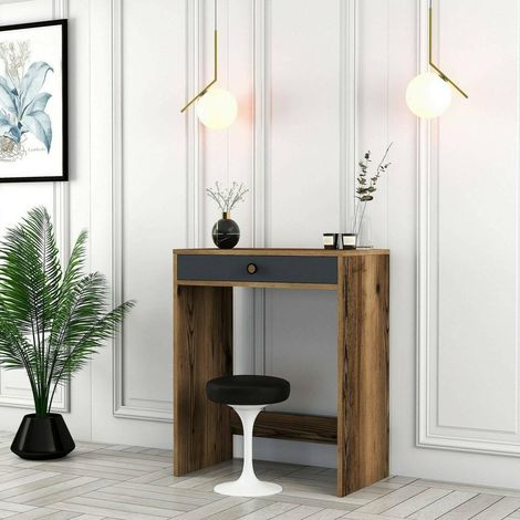 Console Solstice, Table polyvalente, Armoire de rangement, Bureau du couloir, 70x85 h40 cm, Noyer et Anthracite (1/5)