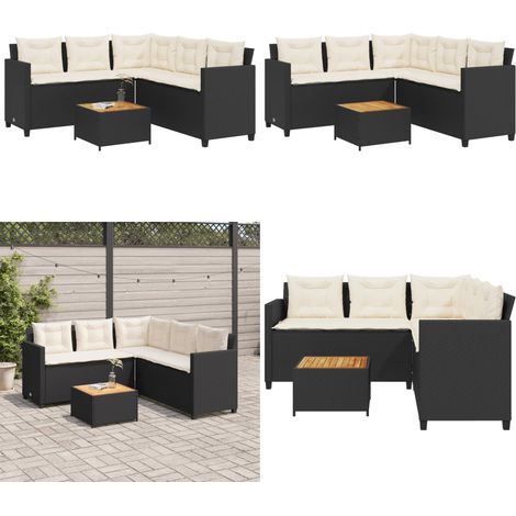 Gartensofa in L-Form mit Tisch und Kissen Schwarz Poly Rattan - Gartensofa - Outdoor-Möbel - Lounge Set - Rattan-Sofa - Gartenlounge - Home & Living
