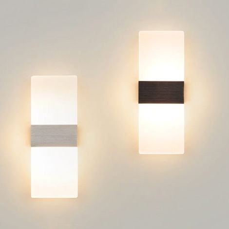 2 pièces Applique murale moderne 6 W, appliques murales haut et bas, lampe murale LED pour couloir, chambre à coucher, blanc chaud (1/4)