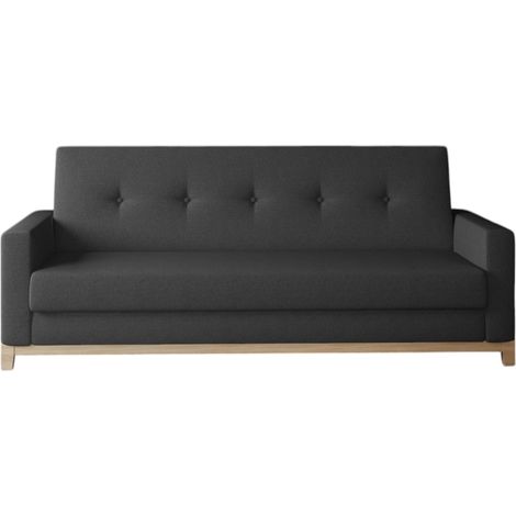 Canapé lit 3 places tissu noir et pieds en bois de hêtre Saline 216cm (1/5)