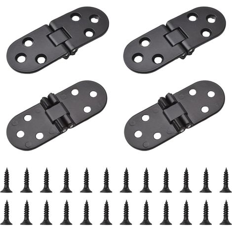 Lot de 4 charnières de meuble épaisses en alliage de zinc noir pour machine à coudre à 180 degrés, tiroir, table pliante avec vis (1/5)