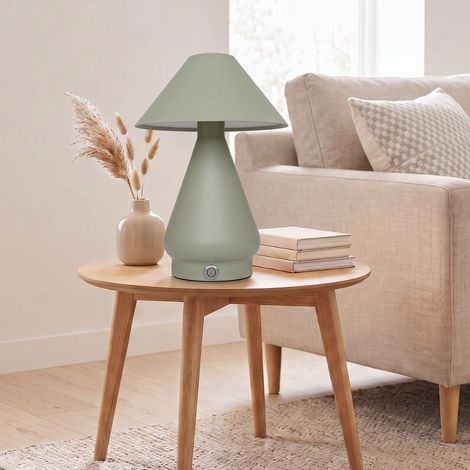 Lampe de table LED rechargeable, forme champignon, verte, 3 intensités lumineuses et dimmable (1/5)