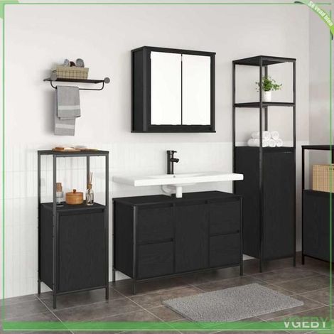 Ensemble mobilier de salle de bain 3 pcs - FAF7291712445453 - Chêne noir - Bois d'ingénierie - Grand rangement (1/5)