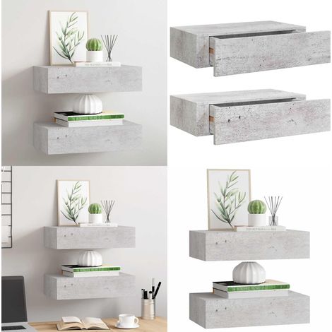 Wandregale mit Schubladen 2 Stk. Betongrau 40x23,5x10 cm MDF - Wandregal - Regal Mit Schublade - Betongrau - Möbel Für Wohnzimmer - Dekorationsschrank - Home & Living (1/5)