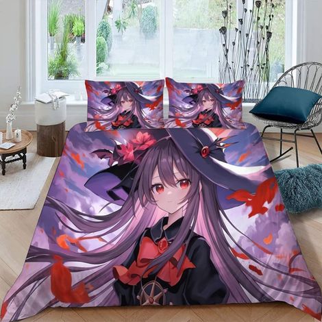 Japon Manga Housse de Couette 140x200 Imprimé 3D Fille Animée Parure de lit 1 Personnes Ado Fille Enfants Microfibre Literie 3 pièces avec Fermeture Éclair et 2 Taies d'oreiller 50x75 - 140 x 200 cm (1/5)