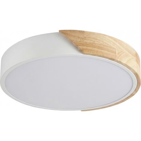 Plafonnier LED bois 32 cm, lampe de plafond 25W 2500 lm, blanc chaud 3000K, cadre effet bois, salon couloir bureau véranda, blanc naturel