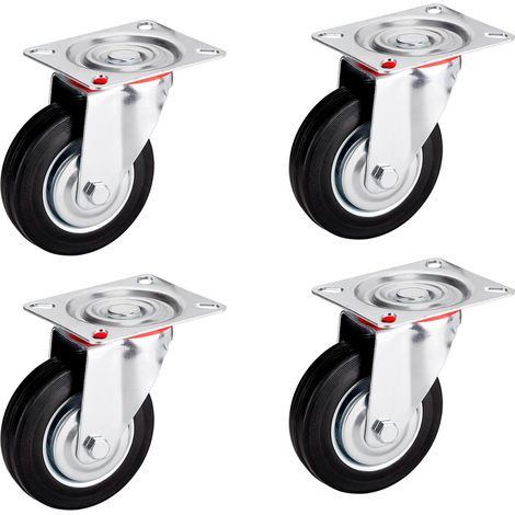 4er SET SOTECH Transportrollen RED Durchmesser 200 mm (4x Lenkrollen) Höhe 232 mm, Anschraubplatte 130 x 102 mm Traglast bis 440 kg/Set Möbelrollen