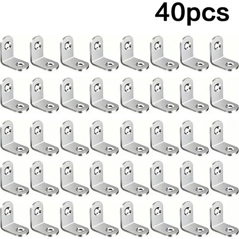 (40 pièces) Ensemble de 40 équerres d'angle en L, équerres métalliques pour étagères, meubles en bois, armoires, chaises et tiroirs (1/5)