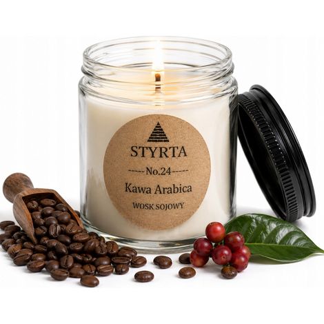 Vela de soja con aroma a café arábica, 150 ml, Styrta n.º 24, en recipiente de vidrio transparente. (1/4)