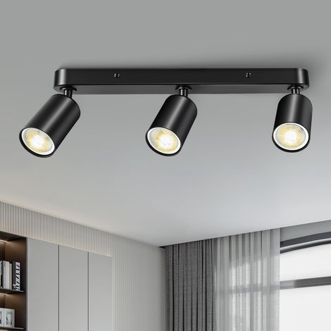 Plafonnier 3 Spots Noir Mat GU10 Luminaire Orientable Mur et Plafond Barre 3 spots Sans Ampoule Douilles GU10 et fils de cuivre certifiés VDE 50 240 V (1/4)