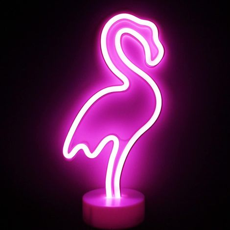 Enseigne Néon LED Flamant Rose Cadeau Fille Chambre Déco Lampe Flamant Lumineux Alimentation USB Piles (1/4)