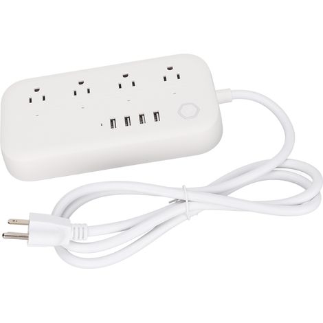 Multiprise intelligente avec 4 prises secteur, 4 ports USB, charge rapide, minuterie marche/arrêt, boîtier ABS sécurisé, protection contre les surtensions, prise américaine 100-240 V. (1/5)