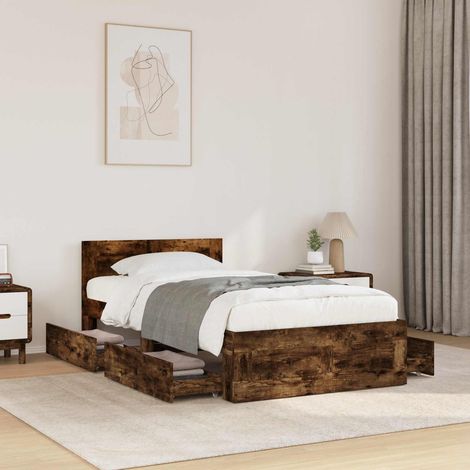 vidaXL Bed Frame with Drawer 2 pcs Smoked Oak Engineered Wood (1/5)