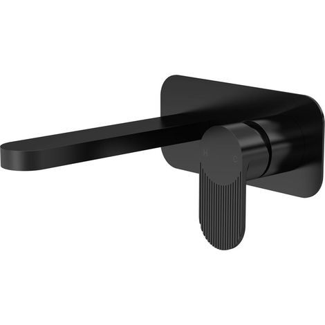 Nuie Cyprus Fluted 2-Hole Wall Mounted Basin Mixer Tap with Plate - Matt Black