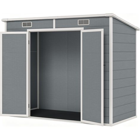 Abri jardin 2,4x1,3 m. Plastique plancher. Fenêtre. Portes verrouillables. Jardin/terrasse. Gris. (1/5)