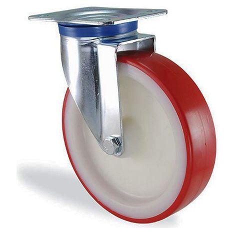 Roulette pivotante polyuréthane rouge diamètre 200mm charge 400kg