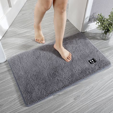 Bathroom door mat absorbent and dirt resistant bathroom anti slip mat thick plush light Grey (1/5)