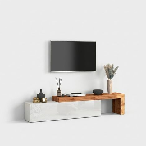 Mueble TV moderno extensible de suelo Chronos 350 - Blanco (1/5)