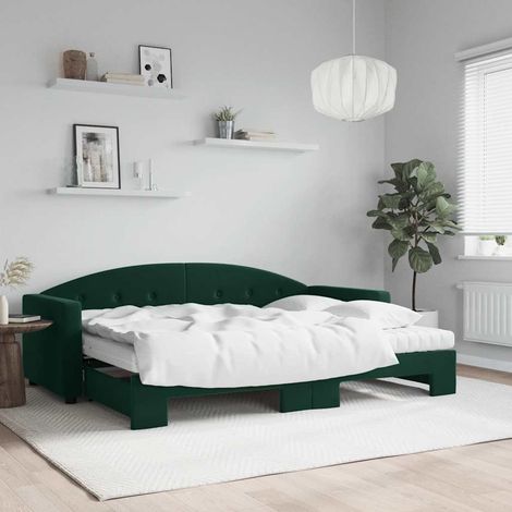 Tagesbett Ausziehbar mit Matratzen Dunkelgrün 80x200 cm Samt (1/5)