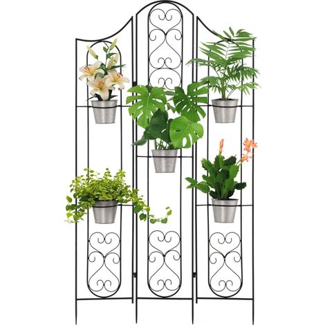 Support pliable pour plantes, porte-plantes d'extérieur peu encombrant avec 5 pots, support en métal pour plantes d'intérieur et fleurs, noir (1/3)