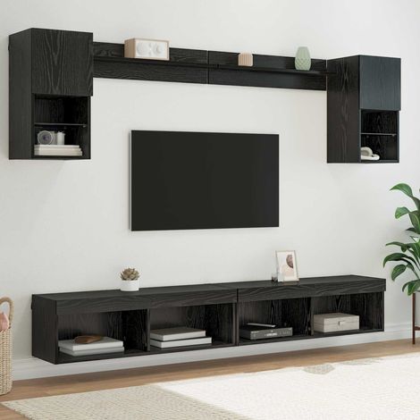 vidaXL Unità a muro per TV con LED 6 pcs Rovere Nero Legno