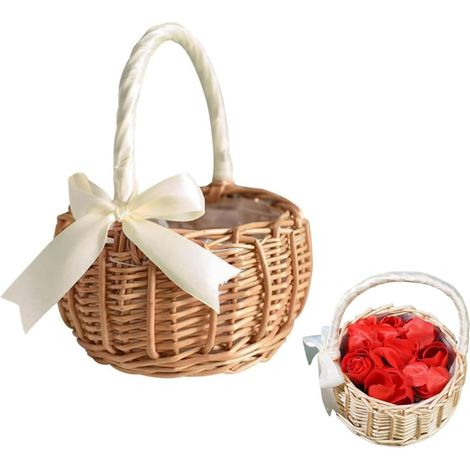 Panier De Fleurs Tissé En Osier, Panier En Osier Avec Anse, Paniers De Fille De De Mariage, pour Mariage, Décoration, Fruits (Grand : 19 Cm x 15 Cm) (1/5)