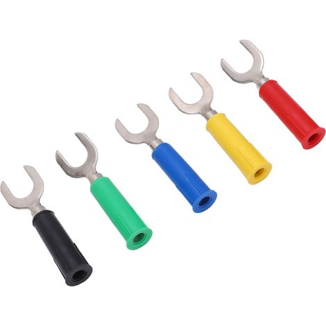 10 Stück Gabel-Flachsteckverbinder, 8 mm / 0,3 Zoll, U-förmig, Messing, PVC-Optik, 4 mm / 0,2 Zoll Loch, Y-förmiger Bananenstecker (1/5)