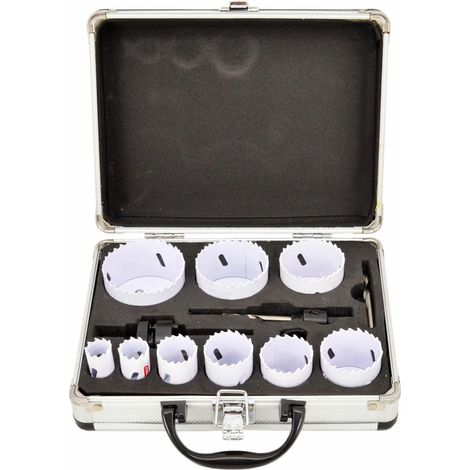 AWTOOLS Bimetall-Lochsägen-Set im Metallkoffer, 8-teilig, 22–64 mm, schwarze Linie