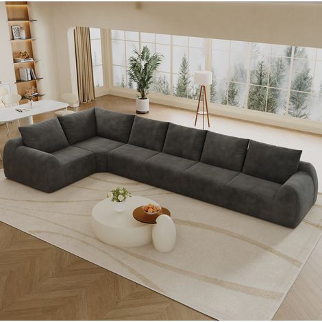 Divano in tessuto grigio scuro, facile da assemblare, imbottitura in schiuma elastica, rivestimento in ciniglia (1/5)