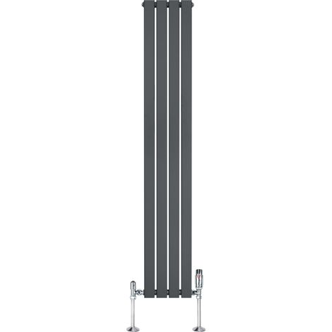 Radiateur Plat à 1 Colonne & Vannes 1800 x 280 mm en Acier Gris Anthracite Chauffage Centrale Moderne Verticale Monté Sur Mur Cuisine Salle de Bain [Brosse de Nettoyage & Supports INCLUSES]