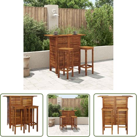 The Living Store Bartisch und Stuhl-Set 3-tlg. Akazienholz Massiv - Bartisch - Bistro-Set - Gartenmöbel Set - Esszimmergarnitur - Akazienholzmöbel (1/5)