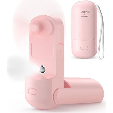 Ventilateur portable, brumisateur 3 en 1, mini ventilateur portatif à piles, rechargeable par USB, ventilateur de voyage personnel pour femmes, enfants et filles (rose)-AquaForge