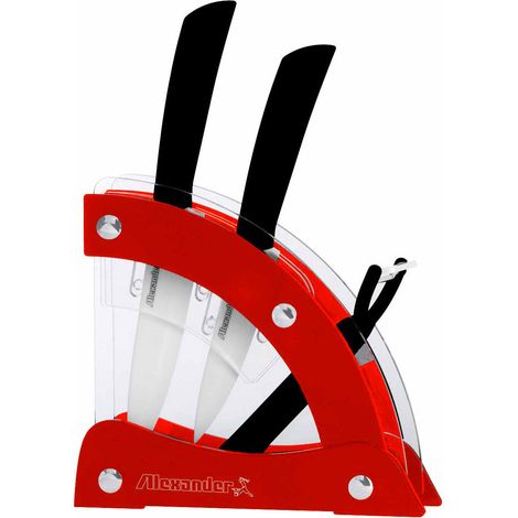 Ceppo con 2 Coltelli in Ceramica e Pelaverdure Alexander Vela Rosso