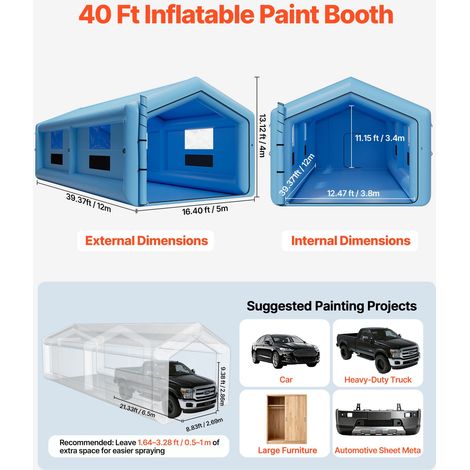 Cabine de Peinture Gonflable de 12x5x4 m, Tente de Pulvérisation pour Voiture avec Ventilateur de 750 W et Système de Filtration d'… (1/5)