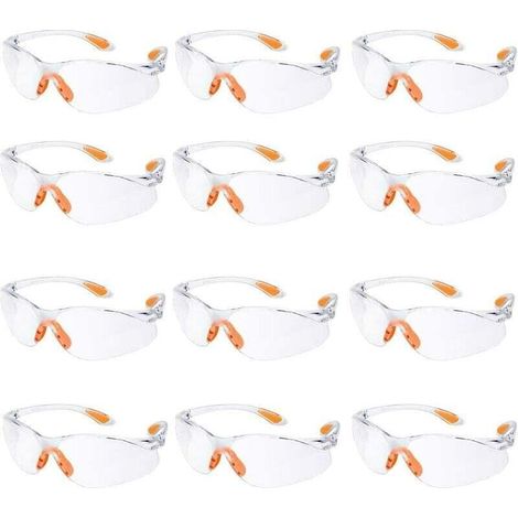 Lot de 12 lunettes de sécurité, lunettes de protection des yeux, travail avec verres transparents, nez en caoutchouc, chantier de construction, lunettes de sécurité de travail, résistantes aux rayures (1/4)