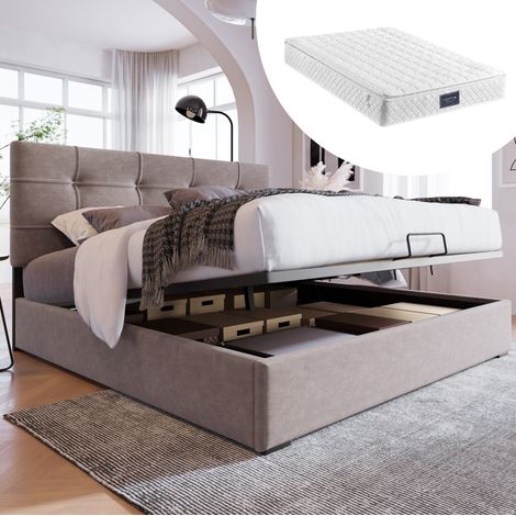 Cama tapizada 140x200 con arcón y cabecero ajustable OKMYHOME (1/5)
