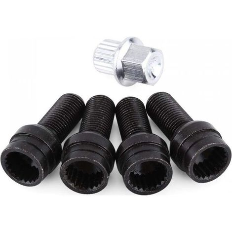 Écrou pour boulon de roue de voiture, 4 + 1 M14 x 1,5 mm, boulon de roue en acier noir et jeu d'écrous de verrouillage (1/5)