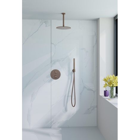 FugaFlow Eccelente Acces Ensemble de douche de pluie encastré - rond - thermostatique - bras de plafond - pomme de tête 25cm - douchette à main sur