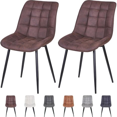 set of 2 Faux Matte Suede Leather Dining Chairs with Padded Seat and Metal Legs ALBA BROWN (1/5)