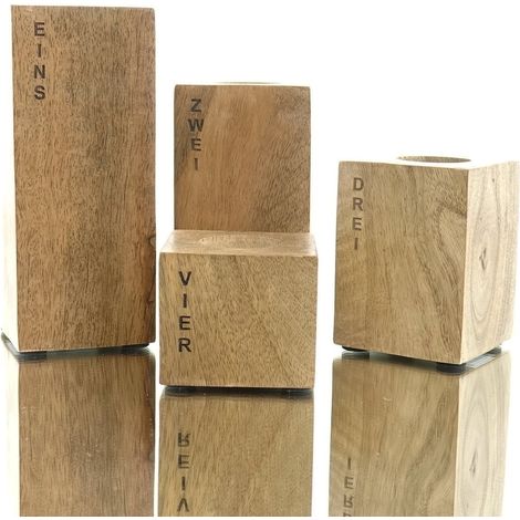 Riffelmacher Weihnachtsdeko 4 Advent Teelichthalter Natur mit Zahlenschriftzug - Holz (1/3)