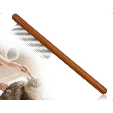 Peigne pour Chat, Peignes de Toilettage pour Animaux avec Manche en Bois, pour Poils Longs et Courts, Élimine Efficacement les Nœuds, les Poils Morts