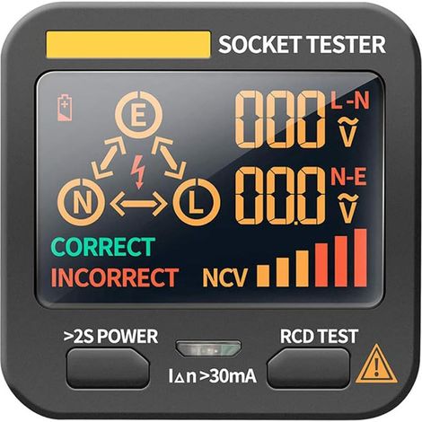 Tester di presa con test RCD, tester di tensione, display LCD digitale di tensione, spina europea, elettroscopio di polarizzazione per presa di prova di fase di potenza per ANENG AC11 (1/5)