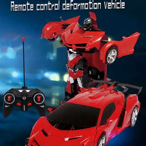 Voiture robot télécommandée avec un bouton, capteur de déformation et charge rapide pour enfants, rouge. (1/5)