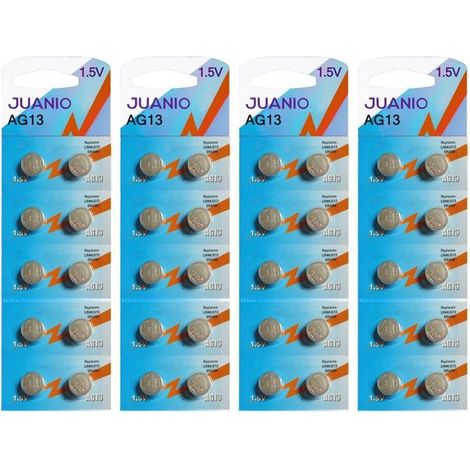 Lot de 40 Piles bouton plates Type AG13 1,5V compatibles LR44, A76 L1154, SR44, G13, 357 - Juanio - (1/2)